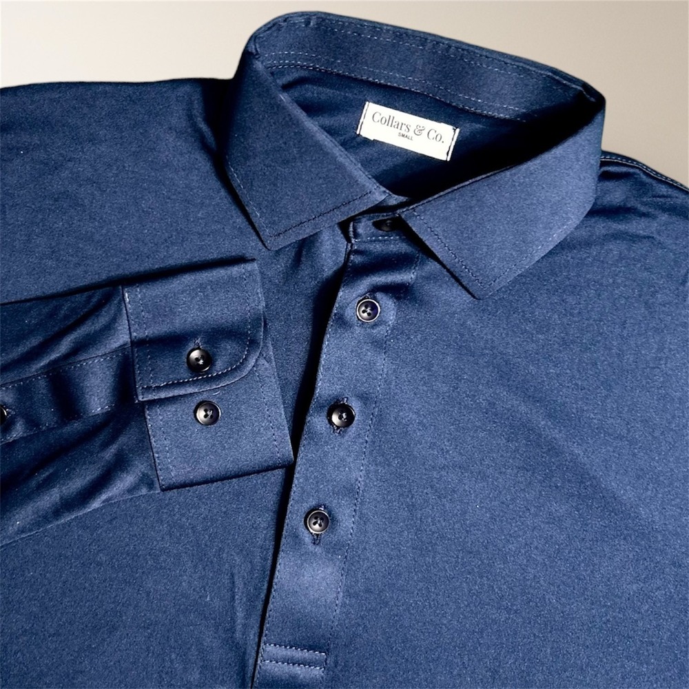 Collars & Co S Navy Dress Collar‎ Polo Shirt Stretch Long Sleeve Golf Preppy